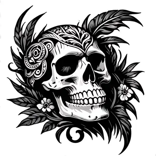 Polynesi Tattoo Patterns Skull Surrounded