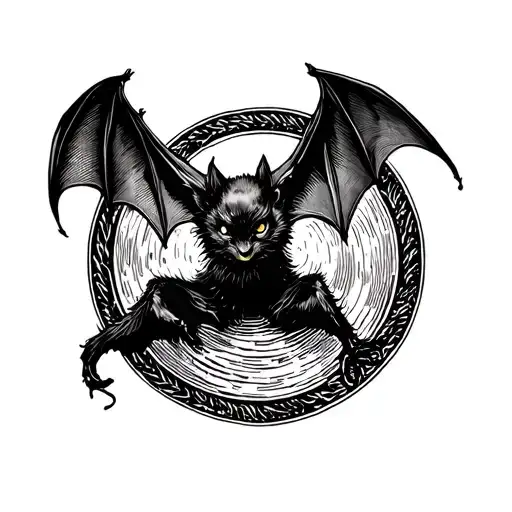 Bat With Echolocation Against The Background Of An Acoustic Circle