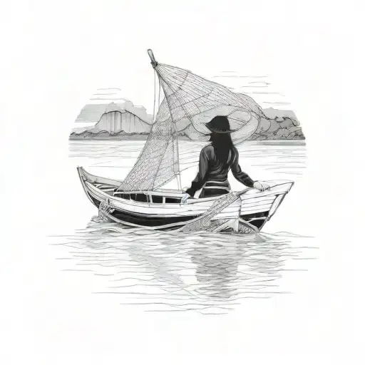Vietnamese Woman In Vietnamese Fishing Boat With A Net Woven