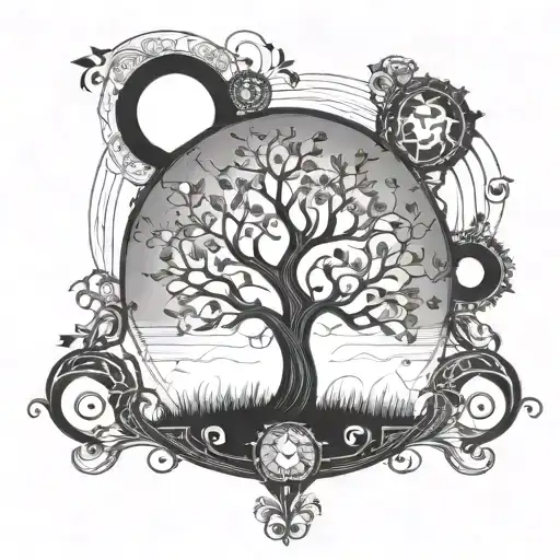 A Delicate Art Nouveau Inspired Tree Design Intertwined With Intricate Geometric Patterns Tattoo