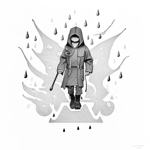 Kid With Rain Coat And Shadow Of A Demon