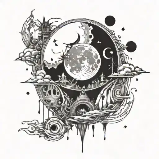 Moon Upside Down With Things That Represent The Fact That We Live In A Manipulated Society