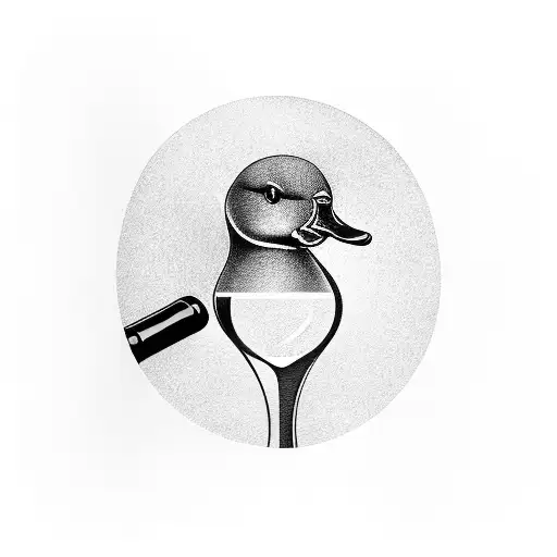 Duck Looking Through A Wine Glass Filled With Water