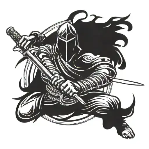 Ninja Warrior Wielding His Sword