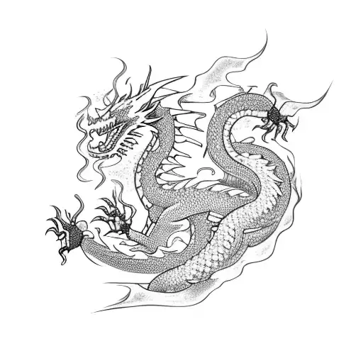 Dragon Cherry Blossoms Blowing Fire