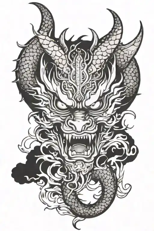 Dragon Amd Oni Mask Surrounded