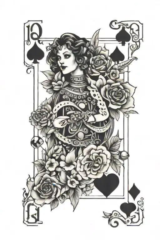 Cosmo Flowers And Queen Of Hearts Playing Card