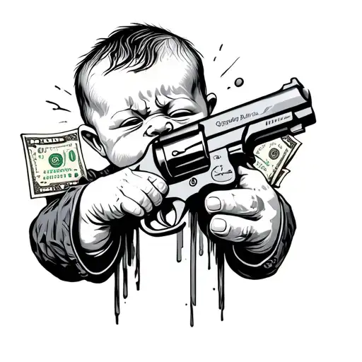 Baby Crying With Pistol And Money In Hand