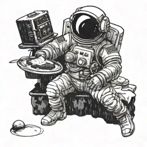 A Thick Beautiful Woman Astronaut Baking A Cake In Space