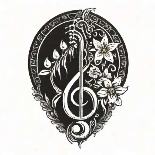 Puerto Rican Symbol With Flowers Around It And Musical Theme