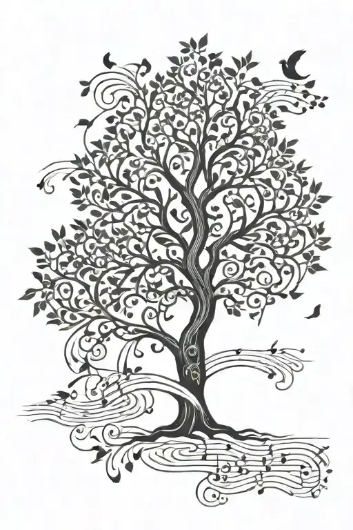 A Tree Of Life Intertwined With Musical Notes And Symbols Representing Faith And Wisdom