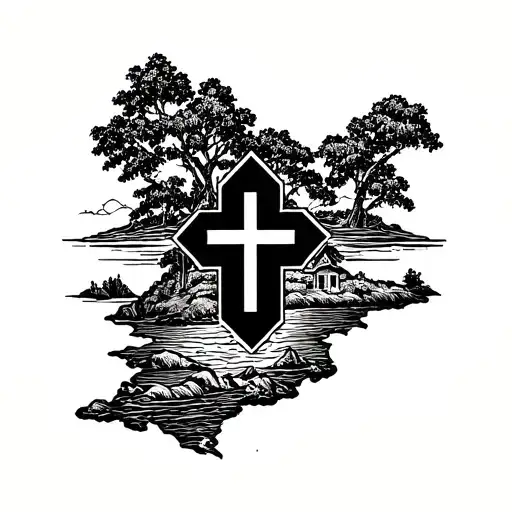 Corse Island Contour With A Little Lorraine Cross Inside