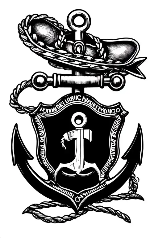 A Traditional Style Anchor Tattoo With A Police Badge Incorporated Into The Design