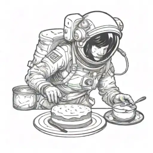 A Sexy Woman Wearing A Astronauts Helmet Baking A Cake In Space