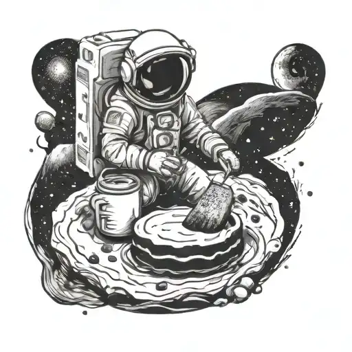 A Beautiful Woman Astronaut Baking A Cake On The Moon