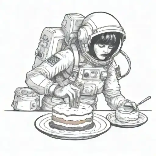 A Sexy Woman Wearing A Astronauts Helmet Baking A Cake In Space
