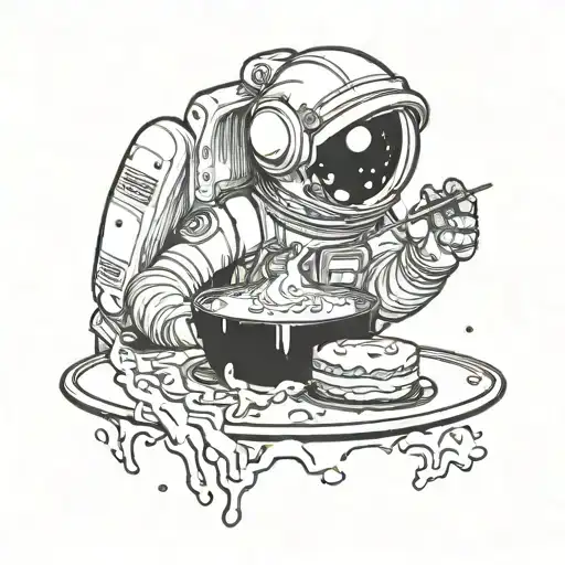 A Sexy Woman Wearing A Astronauts Helmet Baking A Cake In Space