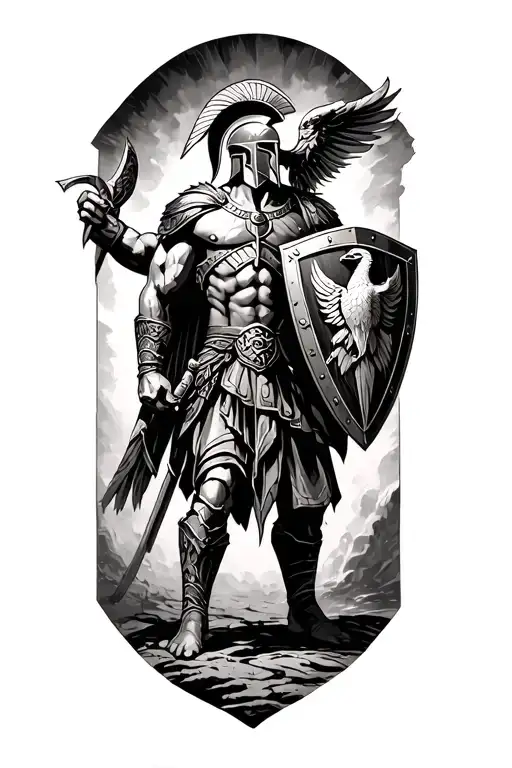 Spartan In Profile Holding A Shield With A Phoenix Drawn On It In His Hand I Want A Lot Of Detail