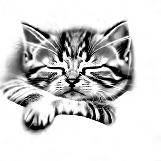 A Kitten Sleeping On A Black Background