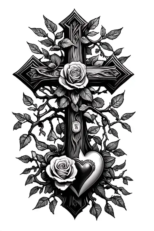 Cross With A Rose And Money And Poison Tree And Heart