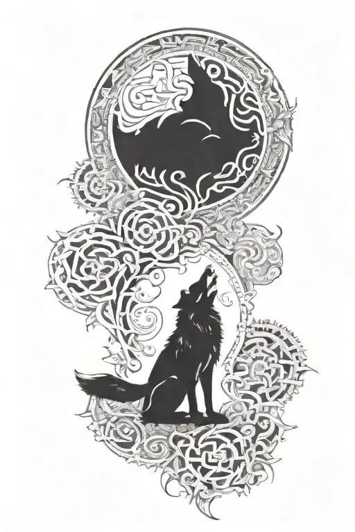 Wolf Face Surronded By Kazakh Ornaments Background