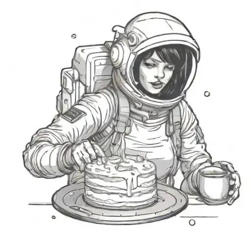 A Sexy Woman Wearing A Astronauts Helmet Baking A Cake In Space