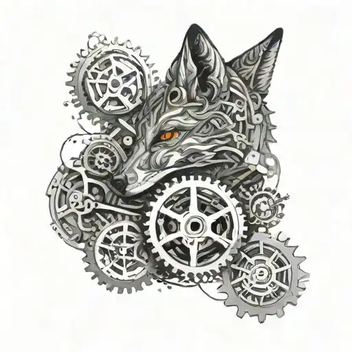 A Mechanical Fox With Intricate Gears And Cogs Incorporated Into Its Design