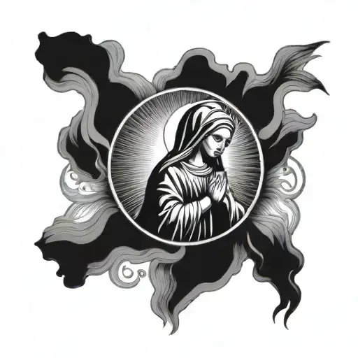 Virgin Mary Praying With Ocean Below