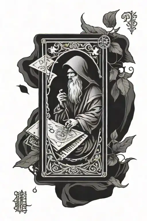 The Hermit Tarot Card Extending Out Of Cards Frame