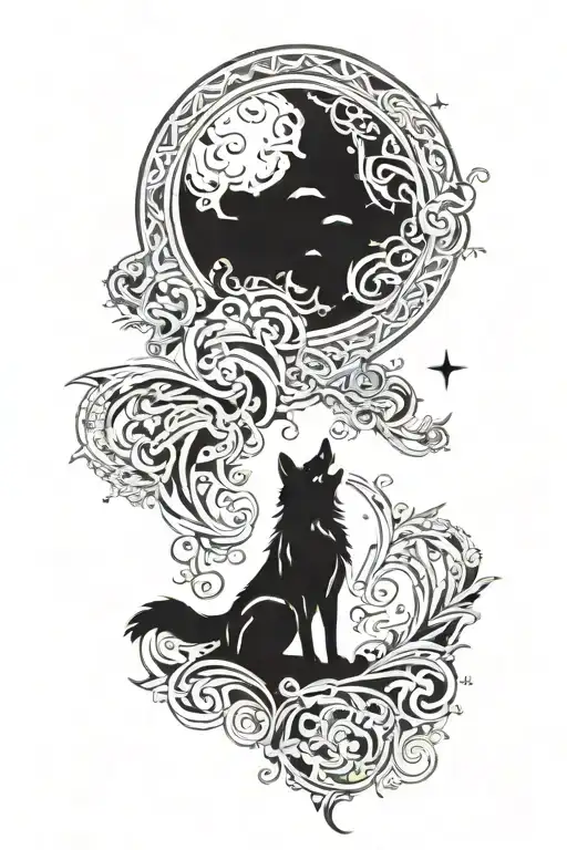 Wolf Howling Moon Surronded By Kazakh Ornaments Background