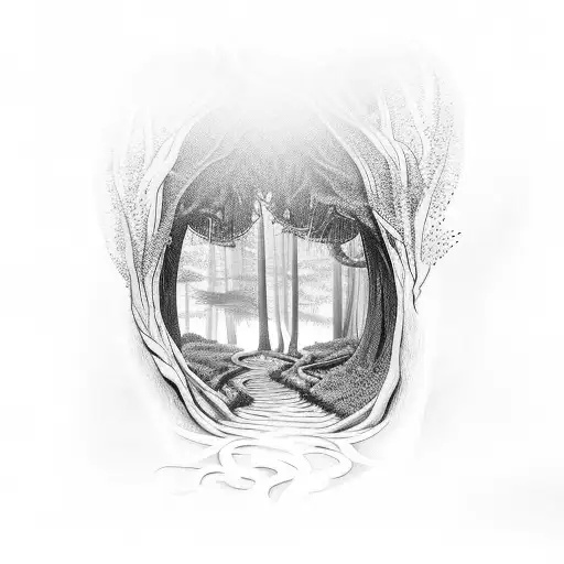 A Mystical Forest Pathway Leading To A Hidden Demon Lair