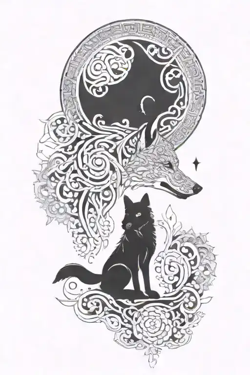 Giant Wolf Head Surronded By Kazakh Ornaments Background