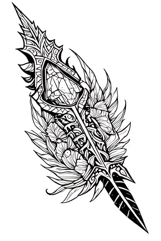 Long Arrow With Stone Head In Polynesian Forearm Sleeve