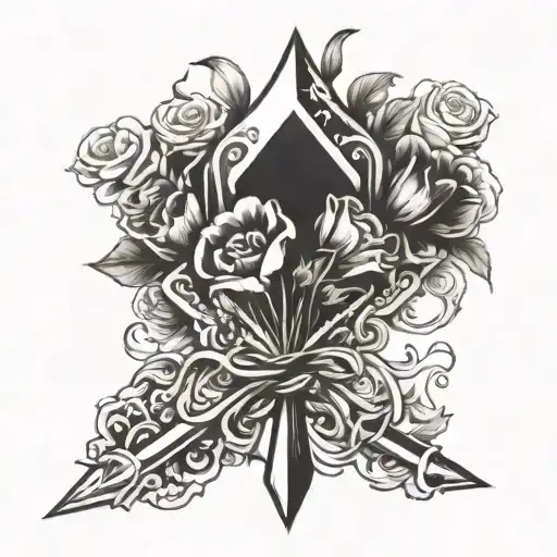 A Spade Symbol Intertwined With A Bouquet Of Flowers