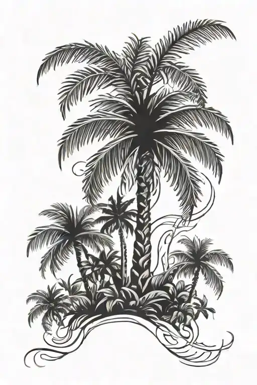 Palm Tree With Leaves Intertwined