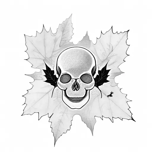 Maple Leaves Swirling In The Wind Around A Skull And All Seeing Third Eye