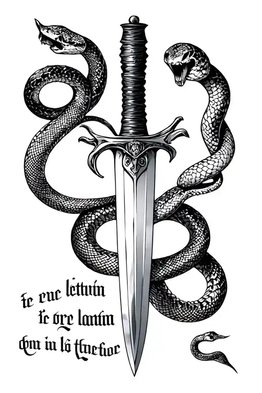 A Dagger With A Snake Wrapped Around It With A Latin Saying Under It