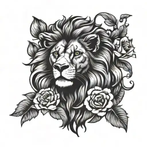 Lion And Traditional Flowers