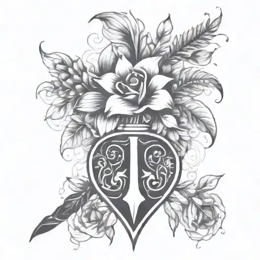 Full Spade Symbol Intertwined With A Bouquet Of Flowers