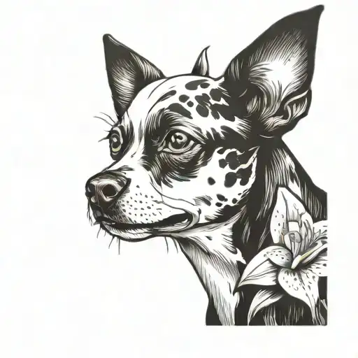 Cow With Lily Flower With A Black And White Chihuahua