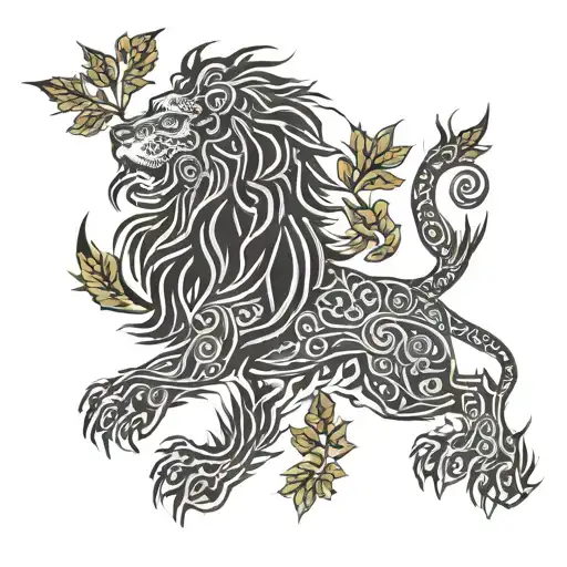 Scottish Lion Combined With A Maple Leaf To Represent Canadian Heritage