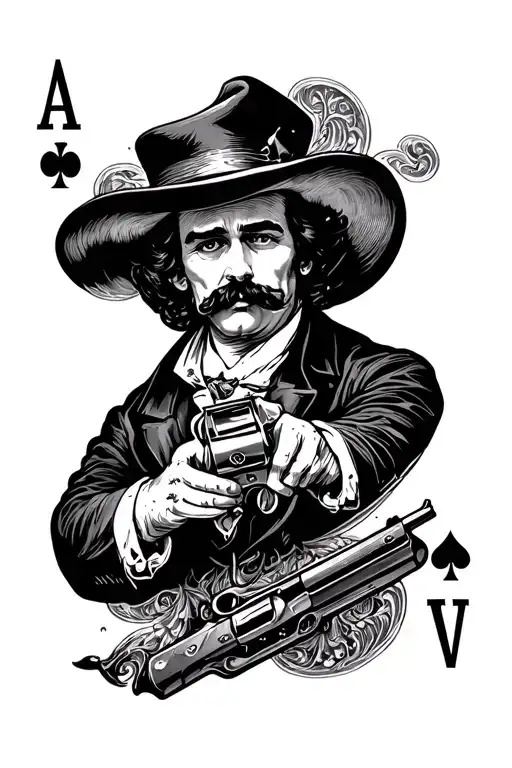 Ace Of Spades Card With Doc Holliday Coming Out Of The Center Of The Card Holding Two Pistols