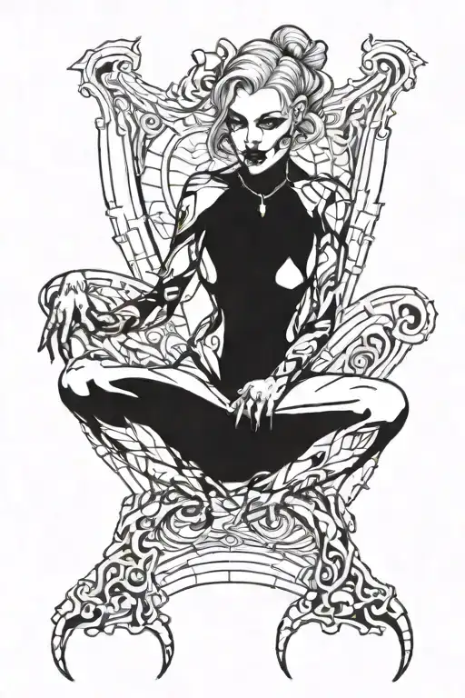 A Sexy Nude Female Vampire On Her Knees Showing Fangs