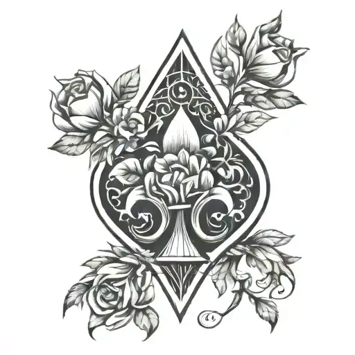 Full Spade Symbol Intertwined With A Bouquet Of Flowers