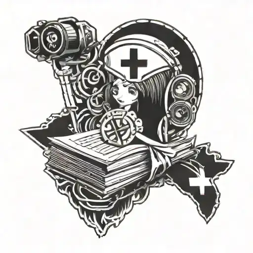 A Tattoo Featuring A Nurse Symbol With Subtle References To Cinema And Books