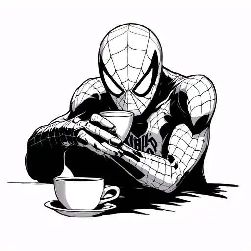 Spiderman Drinking Coffee