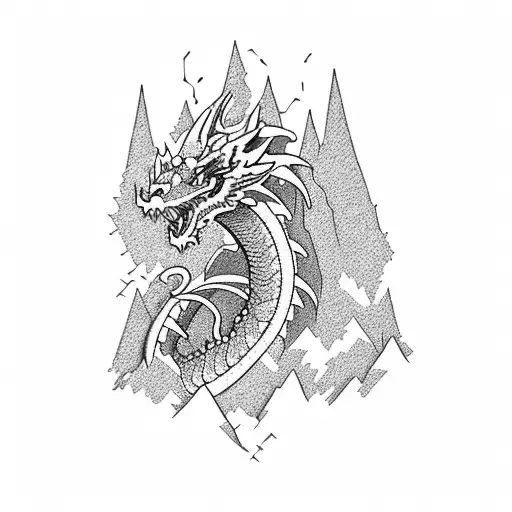 Mountains With Flowers And Dragon