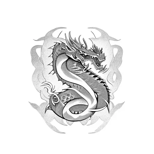 Chest Tattoo Design Of A Dragon And Samurai