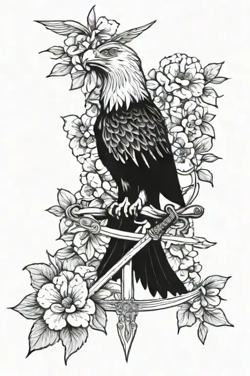 Eagle With Sword In The Middle Surrounded By Violets