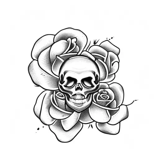 Skull And Roses With Guns